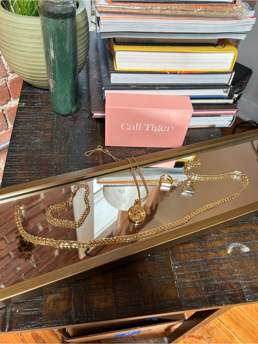 Gold Jewelry bundle from Cali Tiger- 2 rings, 2 necklaces, 1 bracelet